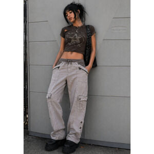 XCVI Women Beige Cargo Pants Drawstring Waist Utility Pockets Sz M Casual Street